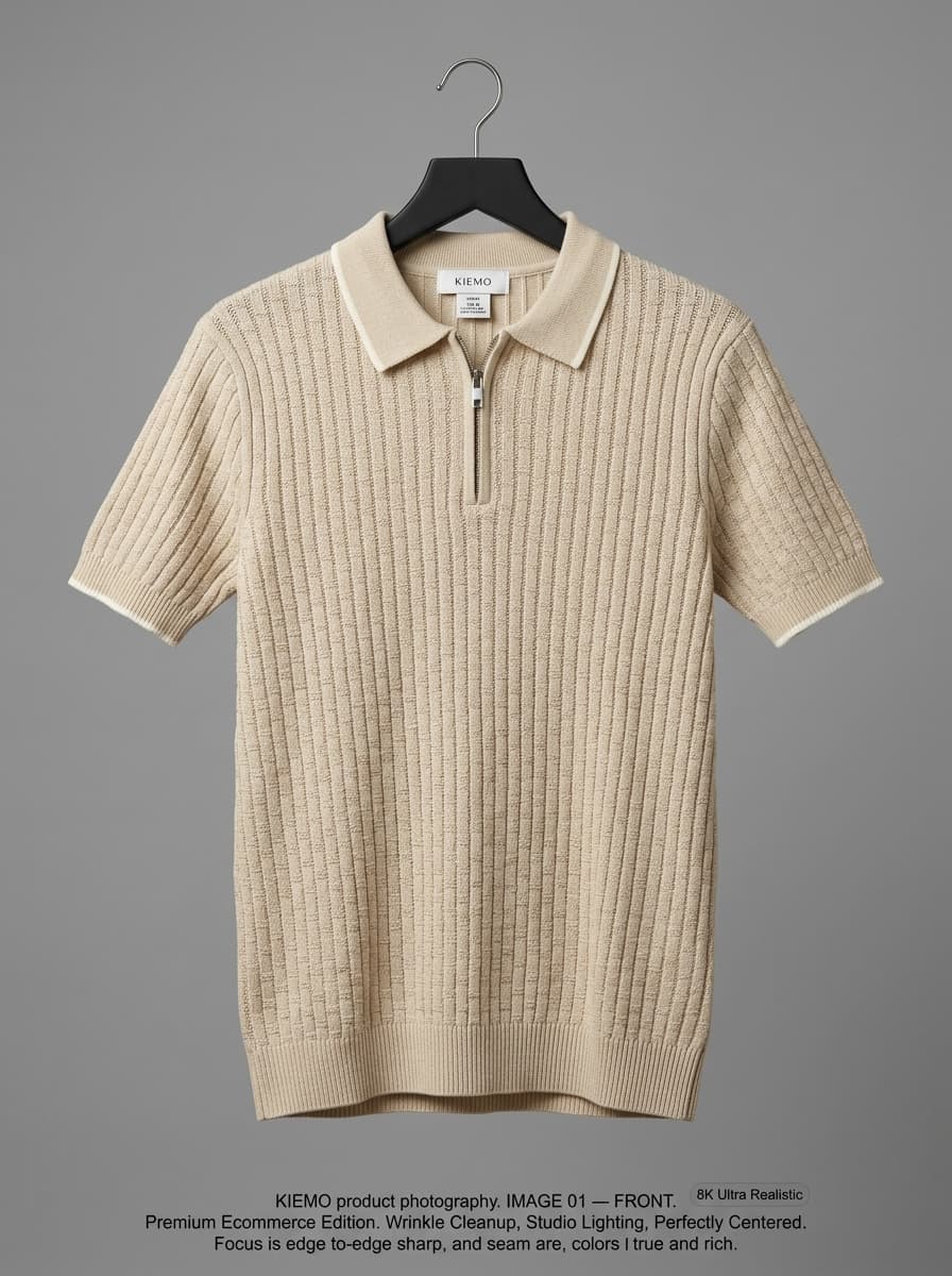 Sandstone Zippered Knit Polo