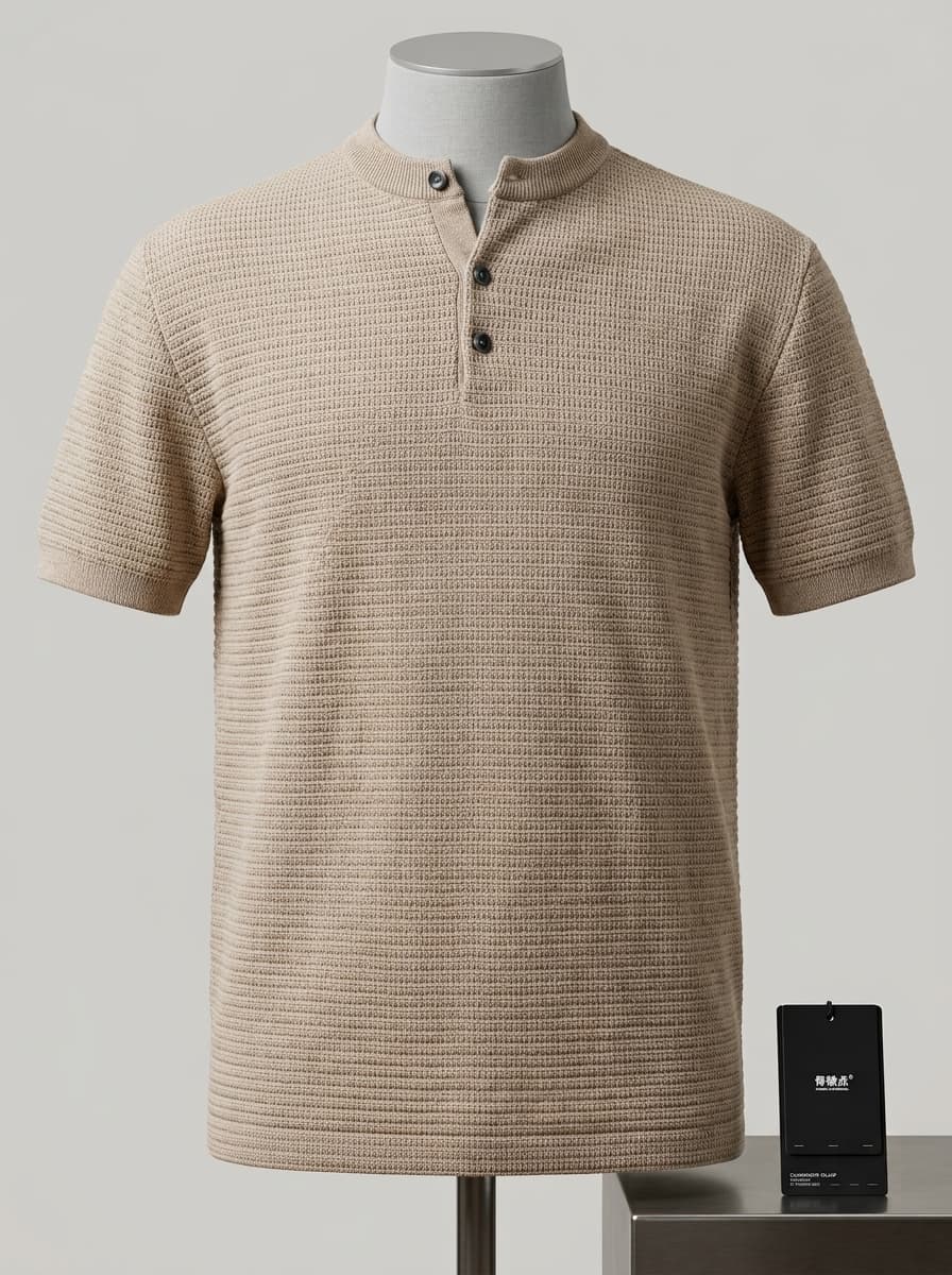 Waffle-Knit Henley Shirt